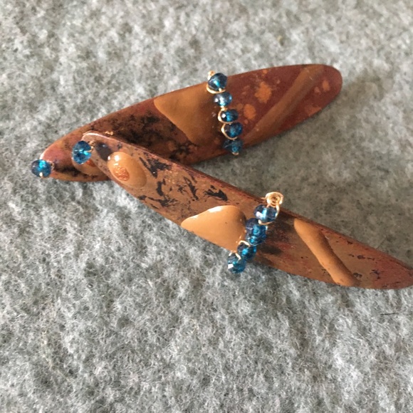 Enameled copper OOAK hair pins with Apatite stones